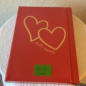 Kate Spade: Red “Take Note” XL Notebook- Gold Hearts- 168 lined pages- ribbon
